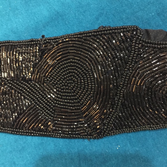 VTG 80s Beaded Belt - Black Cummerbund - Picture 3 of 5